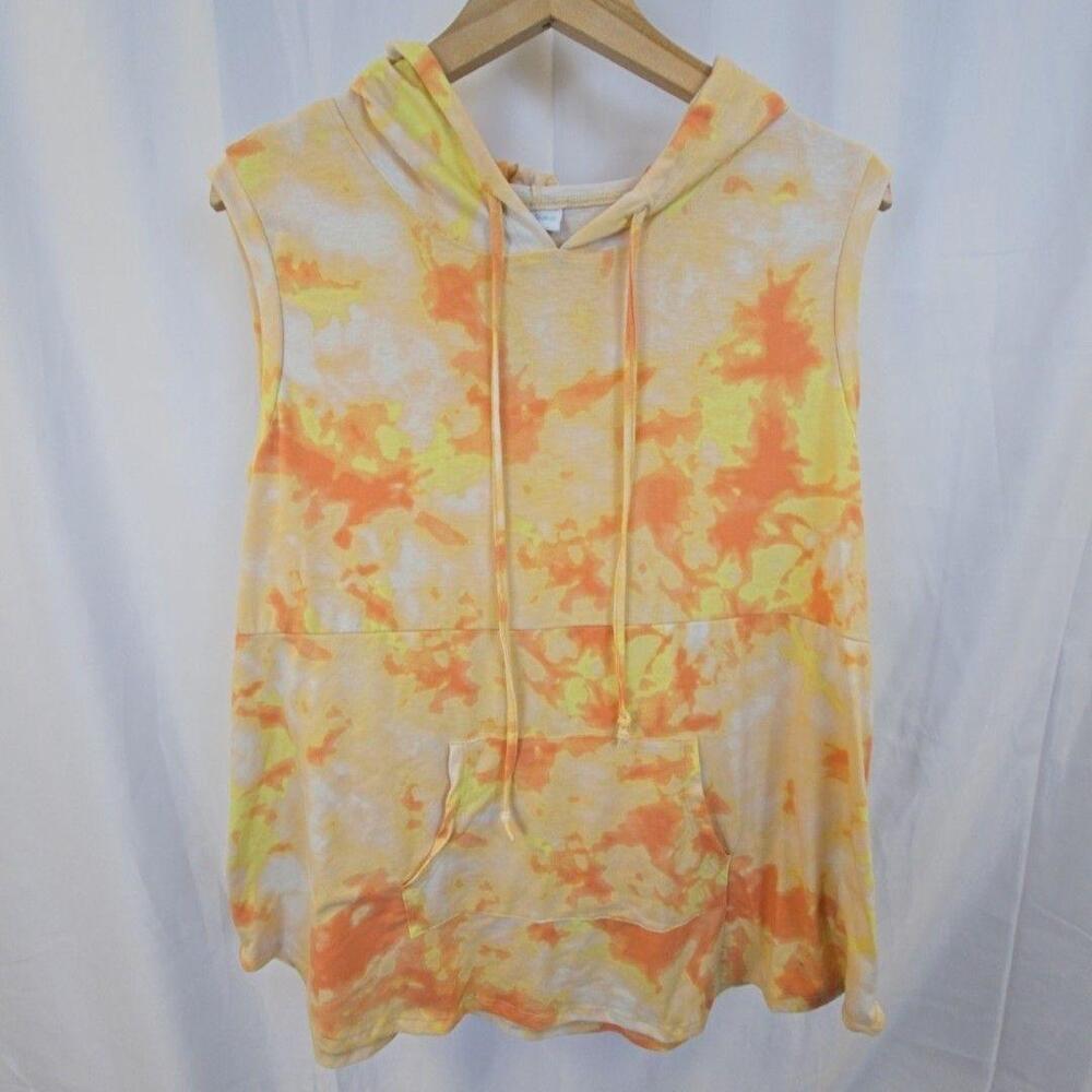 LuLaRoe Hoodie Womens XL Orange Tie Dye Sleeveless Pullover Kangaroo Pocket